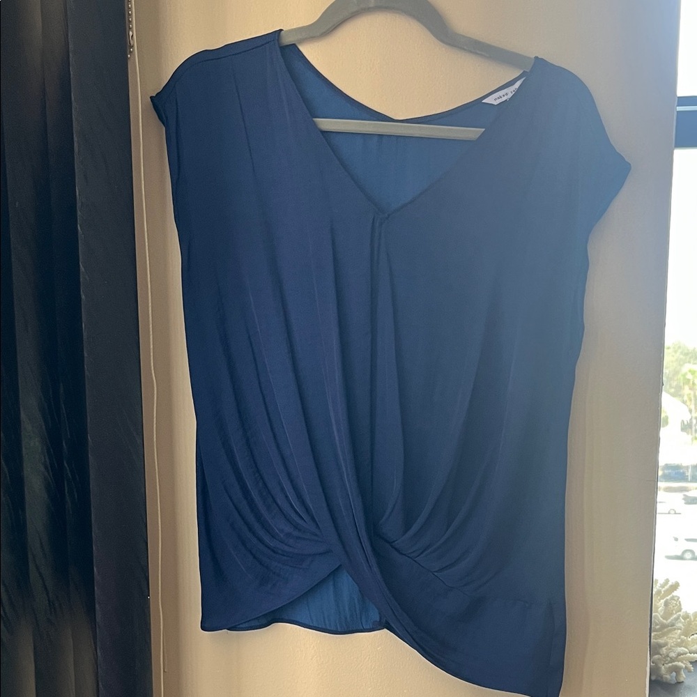 Naked Zebra Navy Twist Front Blouse